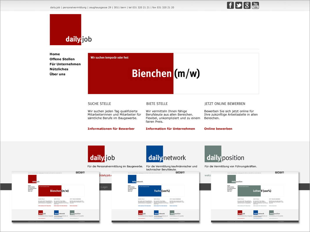 Screen-Design für Dailyjob, Dalynetwork und Dailyposition