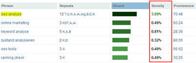 SEO Analyse: Keyworddichte